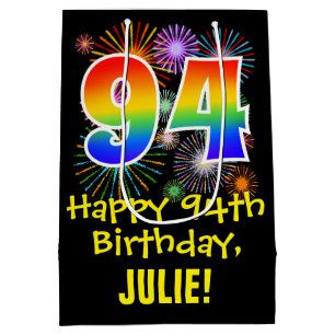 94. Geburtstag: Fun Fireworks Pattern + Rainbow 94 Mittlere Geschenktüte
