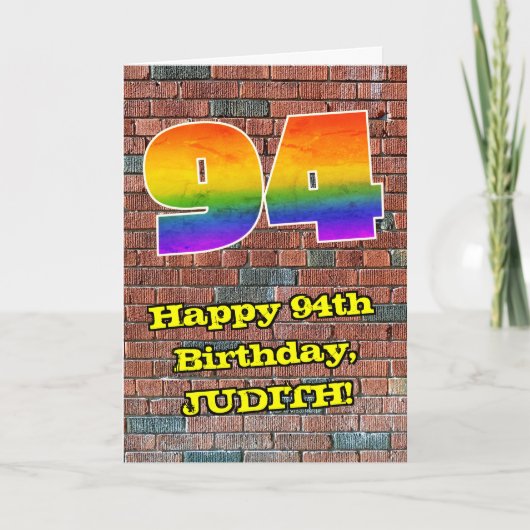 94. Geburtstag: Fun Graffiti-Inspiriert Regenbogen Karte (Vorderseite)