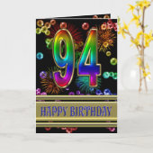 94. Geburtstag mit Regenbogenblasen und Karte (Gelbe Blume)