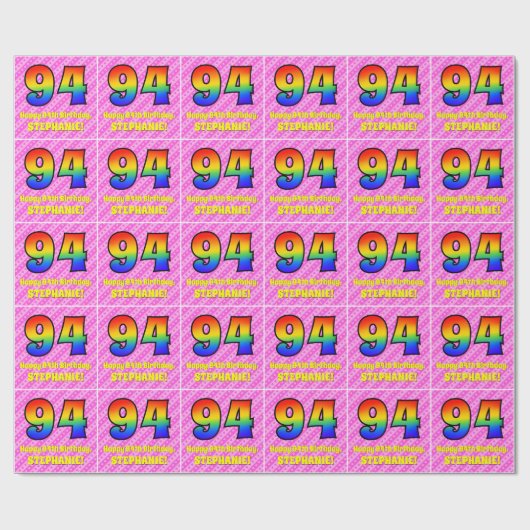 94. Geburtstag: Rosa Streifen & Herz, Regenbogen N Geschenkpapier (Flach)
