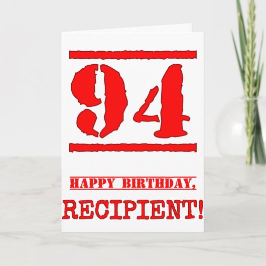 94. Geburtstag: Spaß, Red Rubber Briefmarke Inspir Karte (Vorderseite)