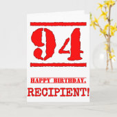 94. Geburtstag: Spaß, Red Rubber Briefmarke Inspir Karte (Gelbe Blume)