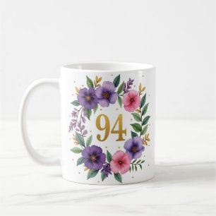 94. Geburtstagsfeier - Blumenkreide mit Goldnummer Kaffeetasse