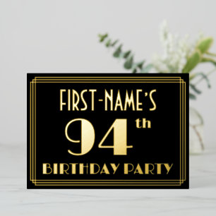 94. Geburtstagsparty: Art Deco Look "94", w/ Name Folieneinladung