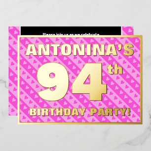 94. Geburtstagsparty — Fun Pink Hearts and Stripes Folieneinladung