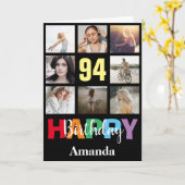 94. Happy Birthday Foto Collage Modern Black Karte (Gelbe Blume)
