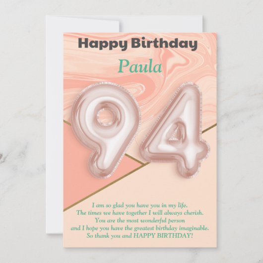 94-jährige Mädchen Happy Birthday Card (Vorderseite)