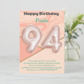 94-jährige Mädchen Happy Birthday Card (Stehend Vorderseite)