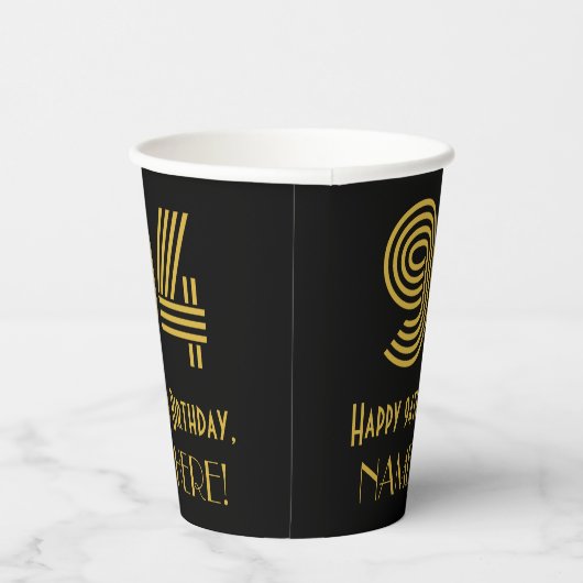 94th Birthday: Art Deco Inspired Look “94” & Name Pappbecher (Rechts)