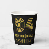 94th Birthday: Art Deco Inspired Look “94” & Name Pappbecher (Vorderseite)