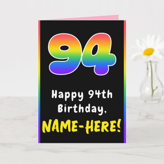 94th Birthday: Colorful Rainbow # 94, Custom Name Karte (Kleine Pflanze)