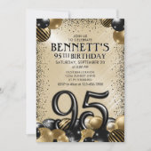 95. Balloons Black Gold Geburtstag Einladung (Vorderseite)