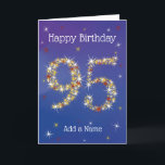 95. Geburtstag - 95. Stars - Blau - Alter 95 Karte<br><div class="desc">95. Geburtstagskarte. 95 in Sternen - Altersnummer - 55. Geburtstagskarte - Blauer Hintergrund - Anpassbarer Text. Blaue Karte mit Sternen Nummer Design - die Zahl "95" erstellt mit gelben, roten und weißen Sternen. Anpassbarer Text: auf der Vorderseite der Karte: Happy Birthday und Fügen Sie Ihren Namen hinzu. Individueller Text: Insider-Karte:...</div>