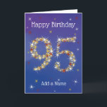 95. Geburtstag - 95. Stars - Blau - Alter 95 Karte<br><div class="desc">95. Geburtstagskarte. 95 in Sternen - Altersnummer - 55. Geburtstagskarte - Blauer Hintergrund - Anpassbarer Text. Blaue Karte mit Sternen Nummer Design - die Zahl "95" erstellt mit gelben, roten und weißen Sternen. Anpassbarer Text: auf der Vorderseite der Karte: Happy Birthday und Fügen Sie Ihren Namen hinzu. Individueller Text: Insider-Karte:...</div>