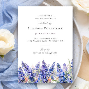 95. Geburtstag Blue Larkspur Juli Geburtstag Blume Einladung