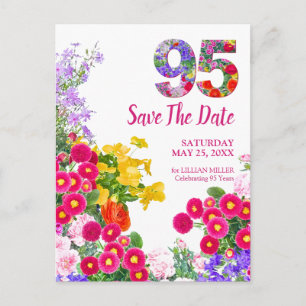 95. Geburtstag Bunte Blumen Garten Save-the-Date Ankündigungspostkarte