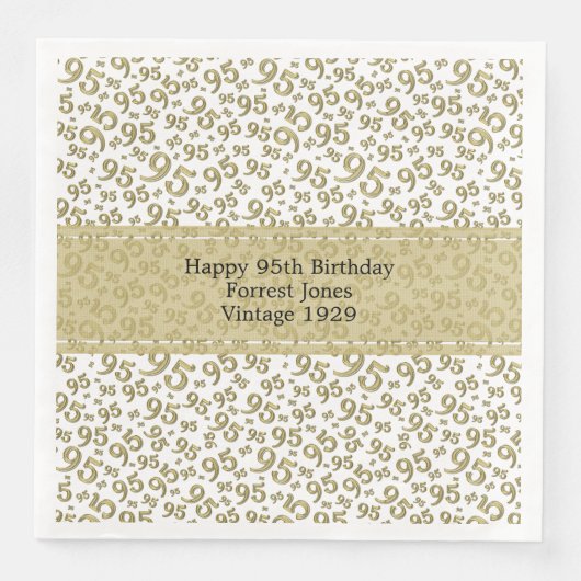 95. Geburtstag Cooles Zahlenmuster Gold/Weiß Serviette (Vorderseite)