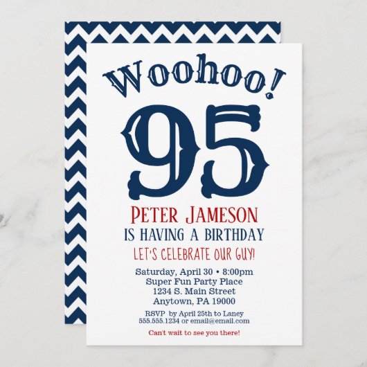 95. Geburtstag Einladung Mens Navy Blue (Vorne/Hinten)