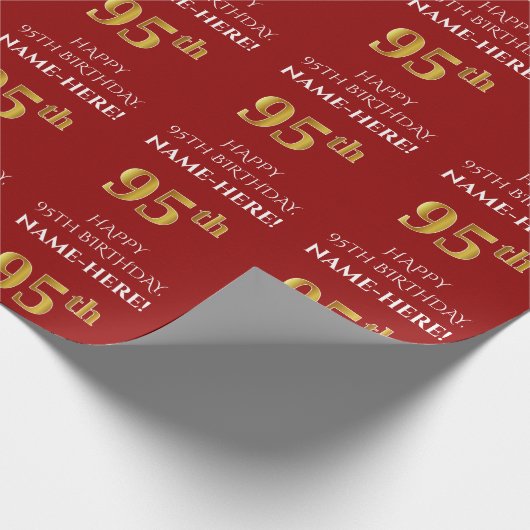 95. Geburtstag: Elegant, rot, Imitate Gold Look Geschenkpapier (Ecke)