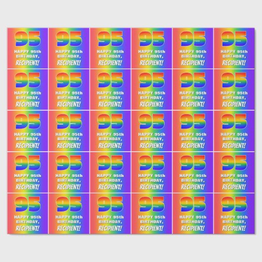 95. Geburtstag: Farbiges, lustiges Regenbogenmuste Geschenkpapier (Saum)