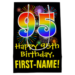 95. Geburtstag: Fun Fireworks Pattern + Rainbow 95 Mittlere Geschenktüte