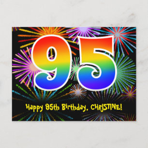 95. Geburtstag - Fun Fireworks Pattern + Rainbow 9 Postkarte