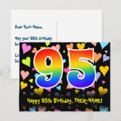 95. Geburtstag: Fun Hearts Muster, Regenbogen 95 Postkarte (Vorne/Hinten)