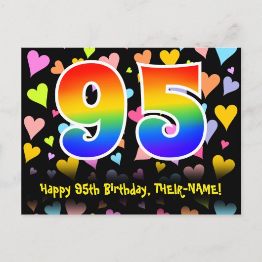 95. Geburtstag: Fun Hearts Muster, Regenbogen 95 Postkarte (Vorderseite)