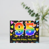 95. Geburtstag: Fun Hearts Muster, Regenbogen 95 Postkarte (Stehend Vorderseite)