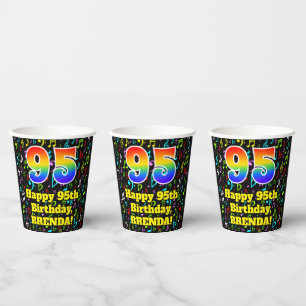 95. Geburtstag: Fun Musiknotens Pattern, Regenboge Pappbecher