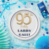 95. Geburtstag Gold Navy Blue Individuelle Name Pappteller (Party)