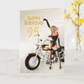 95. Geburtstag mit Mädchen und Motorrad Karte (Gelbe Blume)