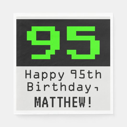 95. Geburtstag - Nerdy / Geeky Style "95" & Name Serviette (Vorderseite)