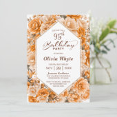 95. Geburtstag Orange Rose Blumenkohl Party Einladung (Stehend Vorderseite)