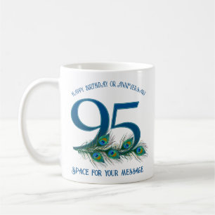 95. Geburtstag Pfauenfeder individuell anpassbar Kaffeetasse
