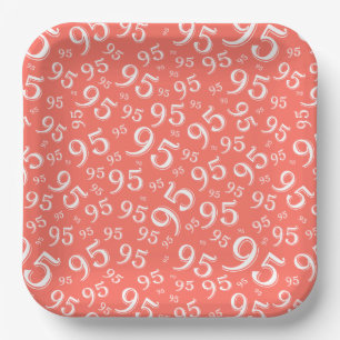 95. Geburtstag Random Number Pattern Coral/White Pappteller