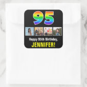 95. Geburtstag: Regenbogen "95"; benutzerdefiniert Quadratischer Aufkleber (Tasche)