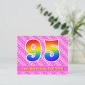 95. Geburtstag: Rosa Streifen & Herz, Regenbogen 9 Postkarte (Stehend Vorderseite)