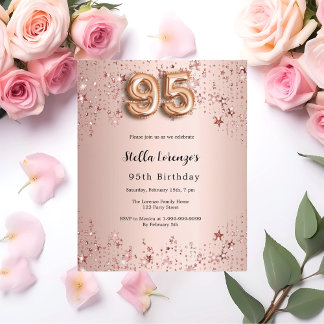 95. Geburtstag Rose goldene rosa Sterne Einladung