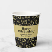 95. Geburtstag Schwarz/Gold Zufallszahl Muster 95 Pappbecher (Rückseite)