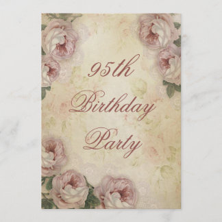 95. Geburtstag Shabby Chic Rose und Spitzen Einladung