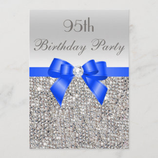 95. Geburtstag Silver Sequin Royal Blue Bow Diamon Einladung