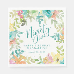 95. Geburtstag Sommer Wasserfarbe Floral Benutzerd Serviette