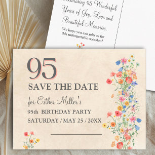 95. Geburtstag Wildblumen Elegant Save the Date Ankündigungspostkarte