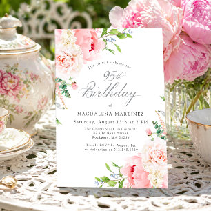 95. Geburtstagsfeier Feminine rosa Rosen Floral Einladung