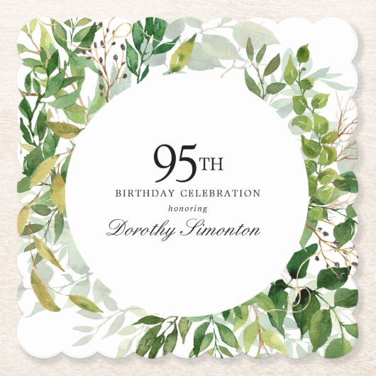 95. Geburtstagsfeier Modernes Grün Botanisch Untersetzer (Vorderseite)