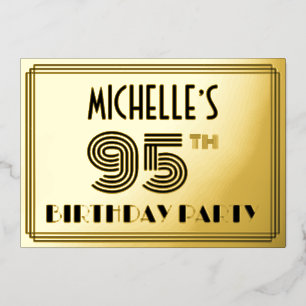 95. Geburtstagsparty — Art Deco Style "95" & Name Folieneinladung