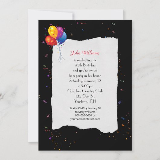 95. Geburtstagsparty Einladung (Rückseite)