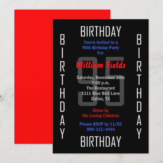 95. Geburtstagsparty Einladung 95 (Vorne/Hinten)