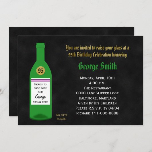 95. Geburtstagsparty Einladung Chalkboard (Vorne/Hinten)